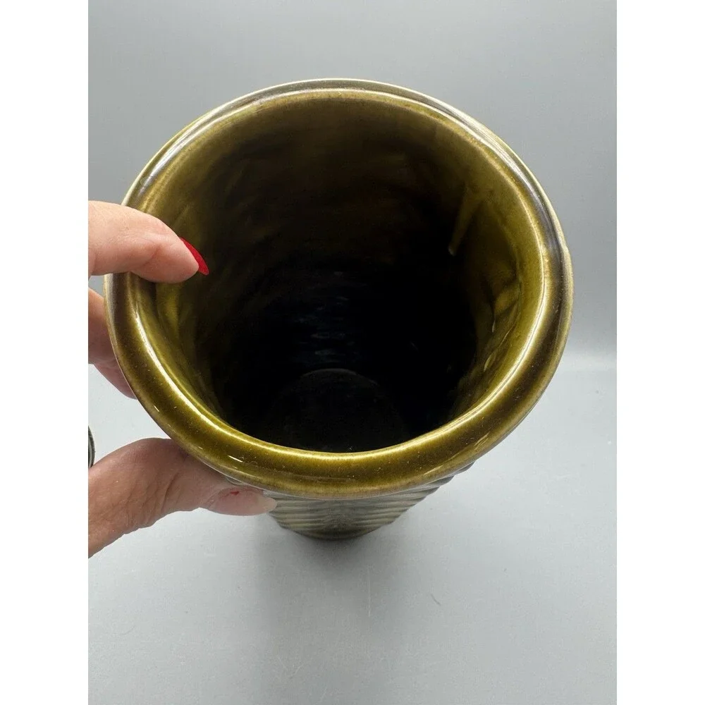 Vintage MCM McCoy Floraline Atomic Starburst Vase Olive Green 1960’s USA